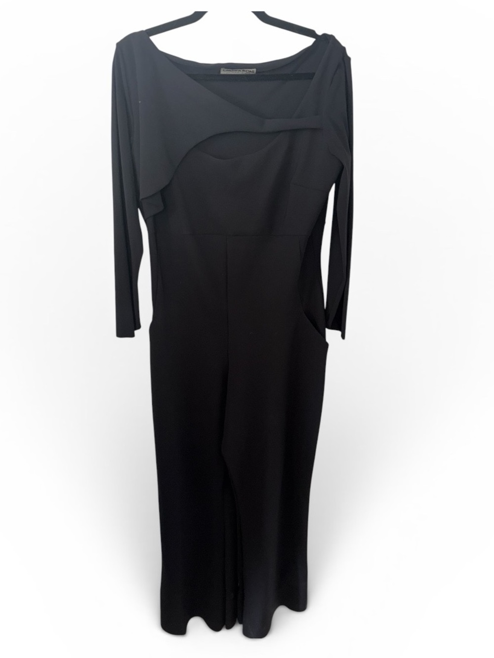 Chiara Boni La Petite Robe Black Off The Shoulder Flare Leg Jumpsuit Size 10